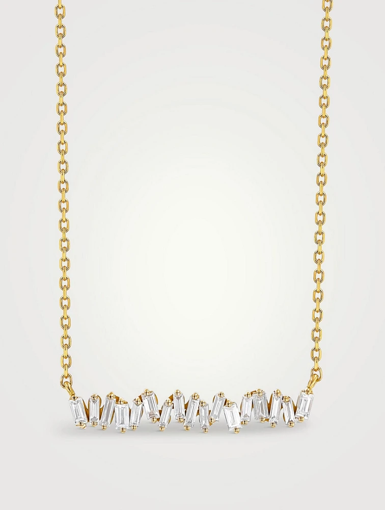 18K Gold Classic Diamond Bar Pendant Necklace
