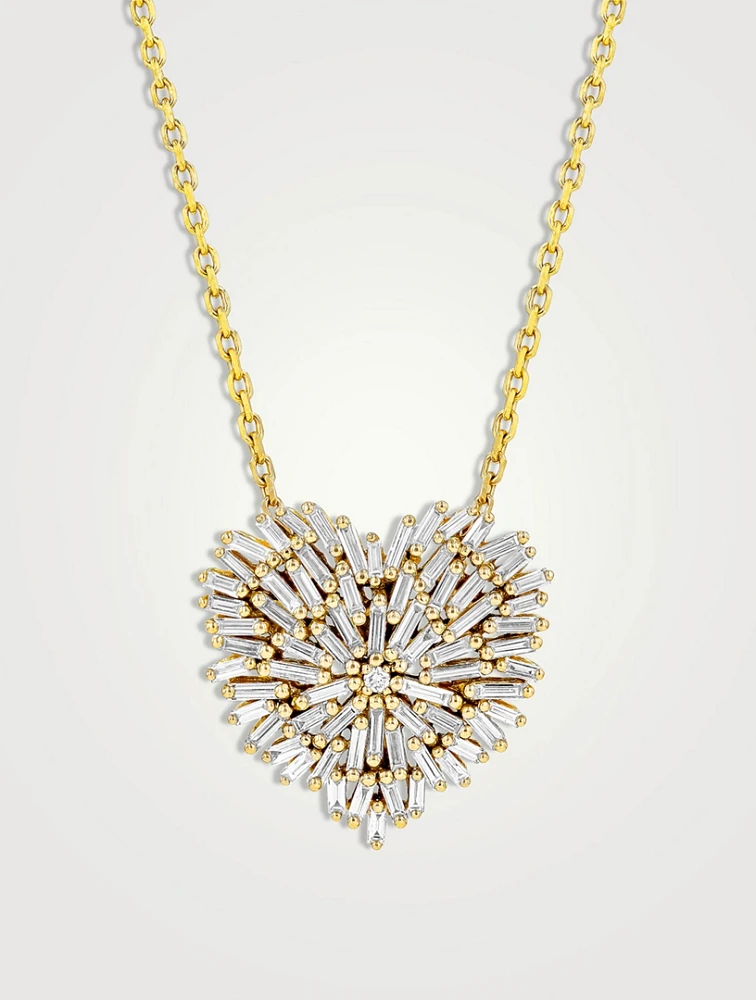18K Gold Classic Diamond Medium Heart Pendant Necklace
