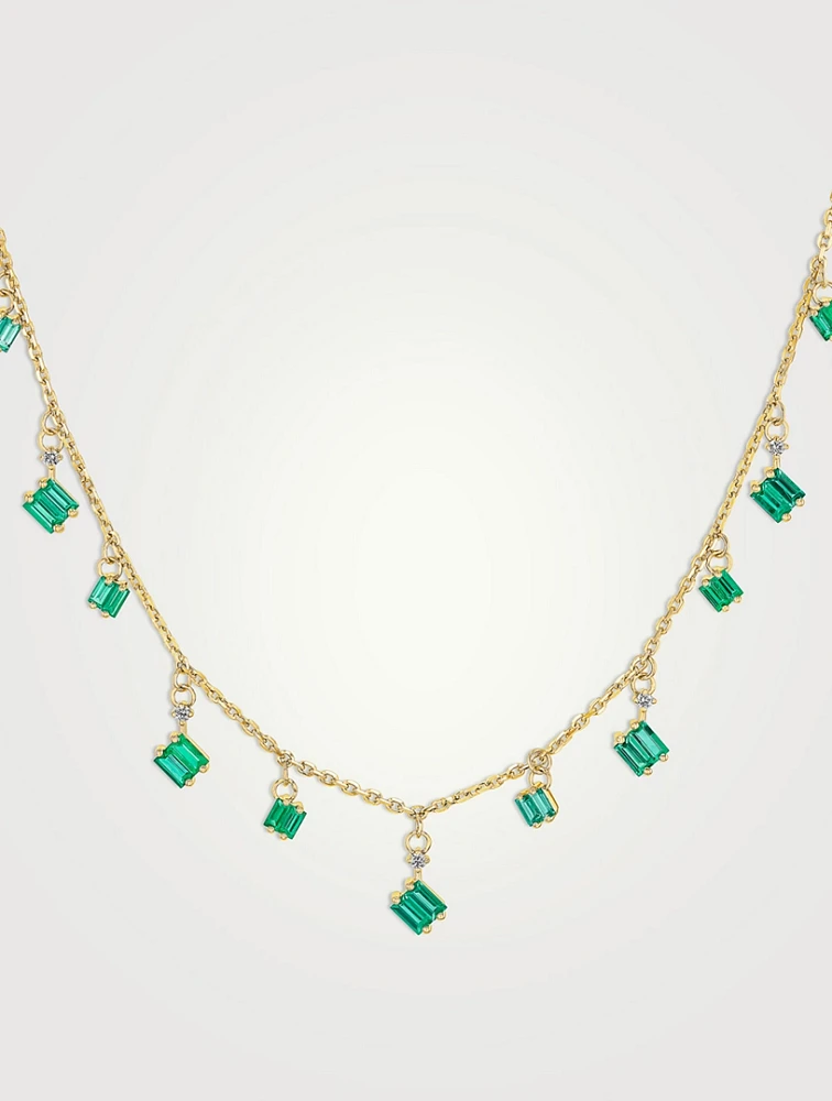 18K Gold Bold Cascade Emerald Necklace