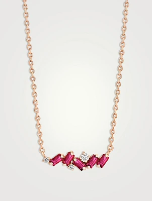 18K Rose Gold Frenzy Mini Bar Ruby Pendant Necklace