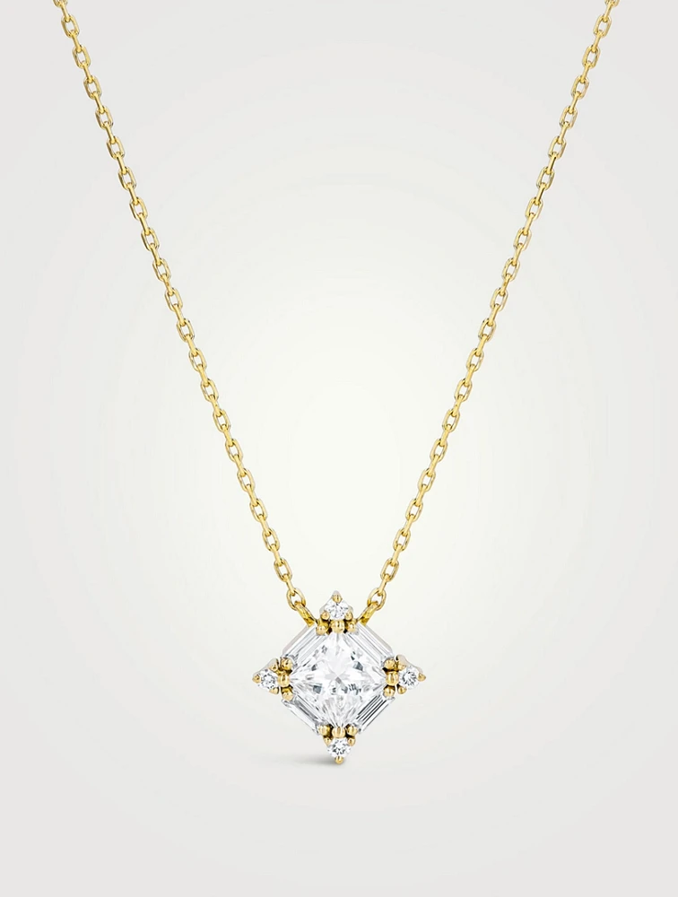 18K Gold Princess Midi Diamond Pendant Necklace