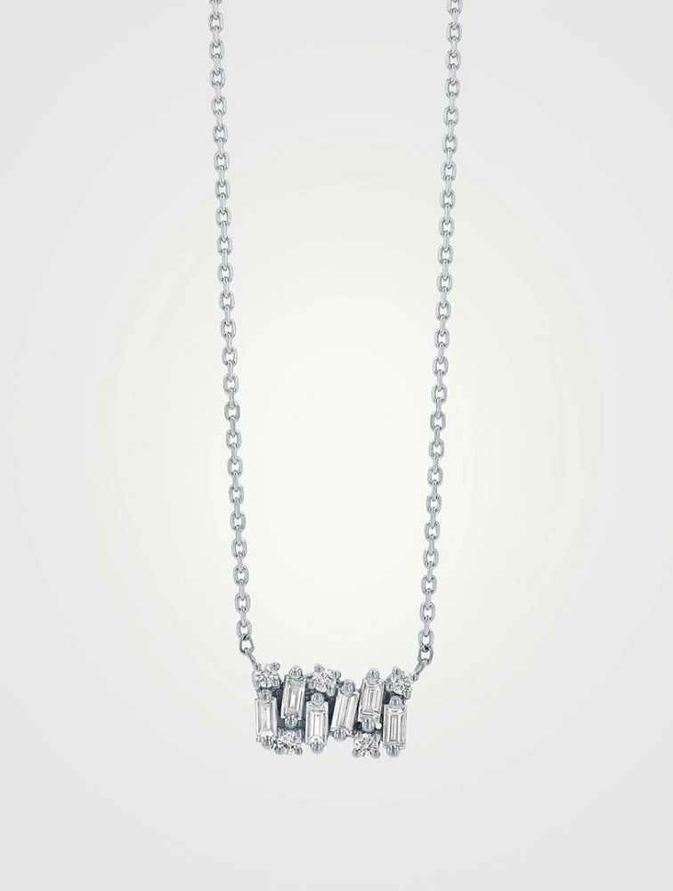 18K Gold Shimmer Diamond Mini Bar Pendant Necklace