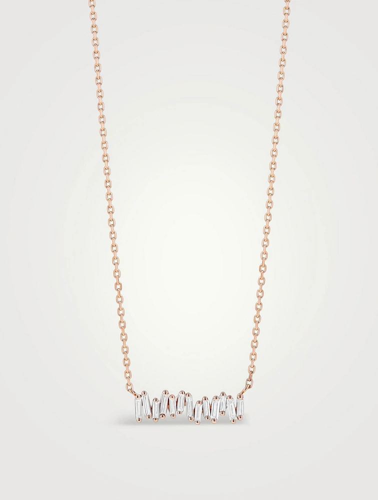 18K Rose Gold Classic Diamond Mini Bar Pendant Necklace