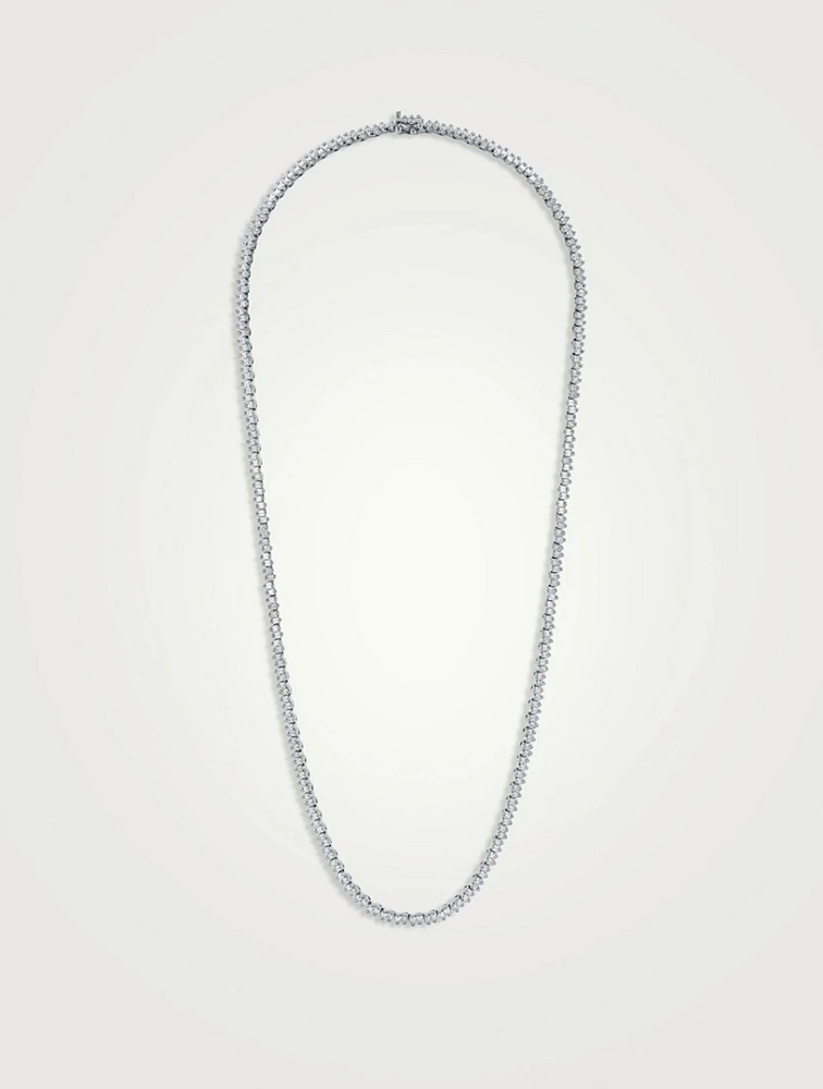 18K White Gold Princess Mini Full Diamond Tennis Necklace