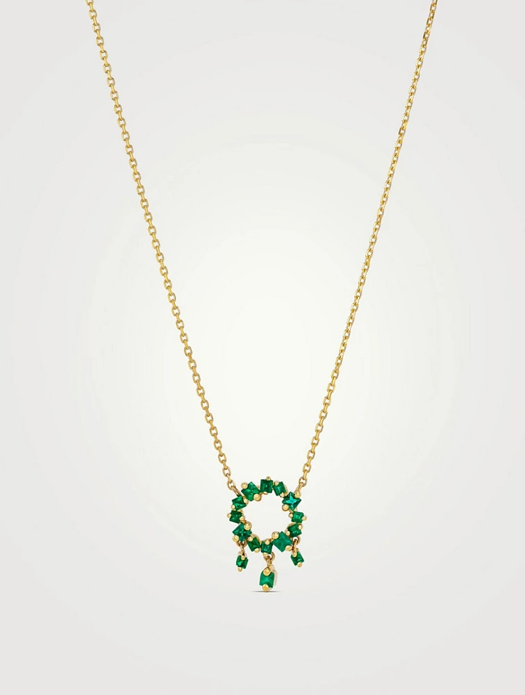 18K Gold Golden Age Mini Circle Emerald Cascade Pendant Necklace
