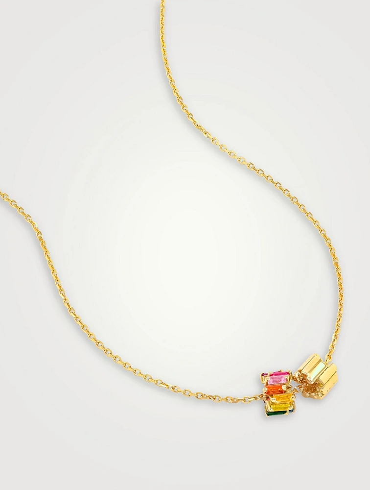 18K Gold Infinite Rainbow Sapphire Rondelle Pendant Necklace