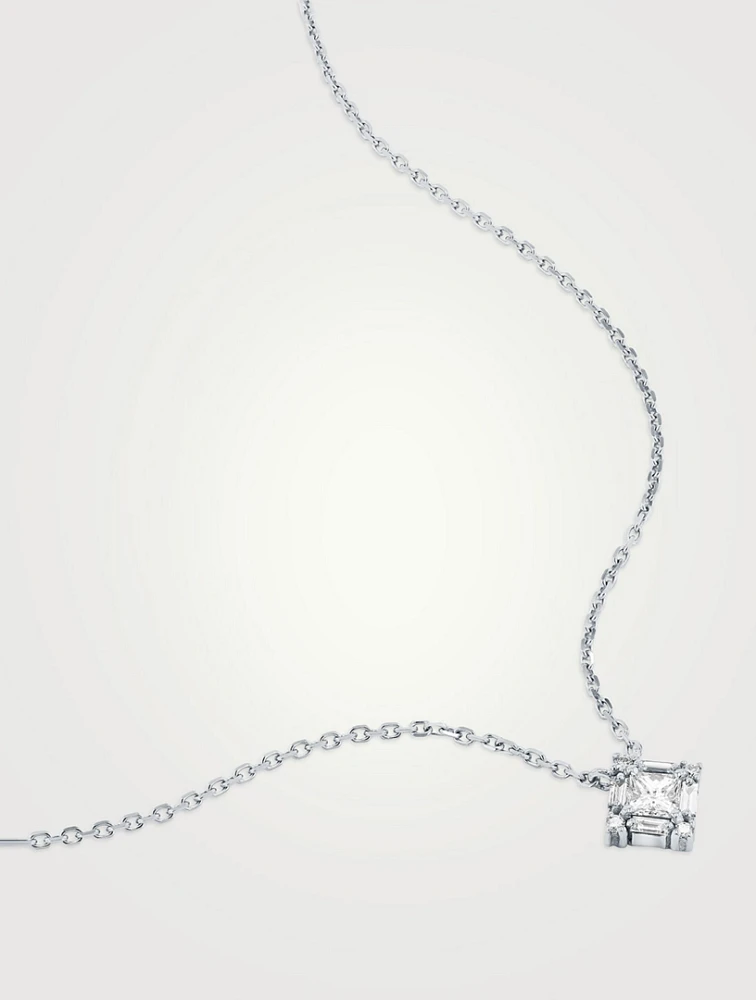 18K White Gold Princess Mini Diamond Pendant Necklace