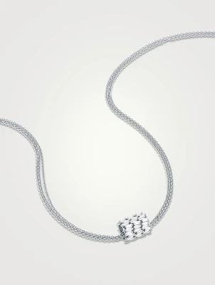 18K White Gold Infinite Triple Row Diamond Rondelle Pendant Necklace