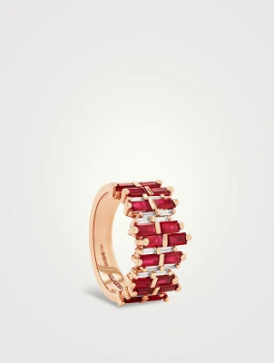 18K Rose Gold Short Stack Ruby Wide Half Band