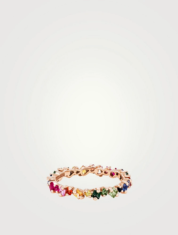18K Rose Gold La Fantaisie Cosmic Rainbow Sapphire Eternity Band