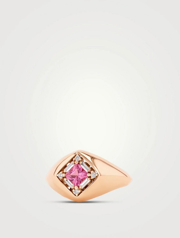 18K Rose Gold Princess Pink Sapphire Signet Ring