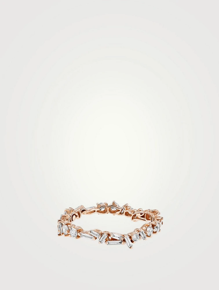 18K Rose Gold Classic Diamond Wavy Eternity Band