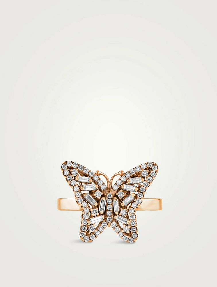 18K Rose Gold Bold Diamond Small Butterfly Ring