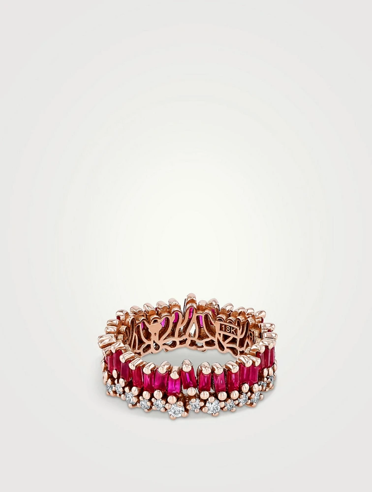18K Rose Gold Short Stack Ruby Eternity Band