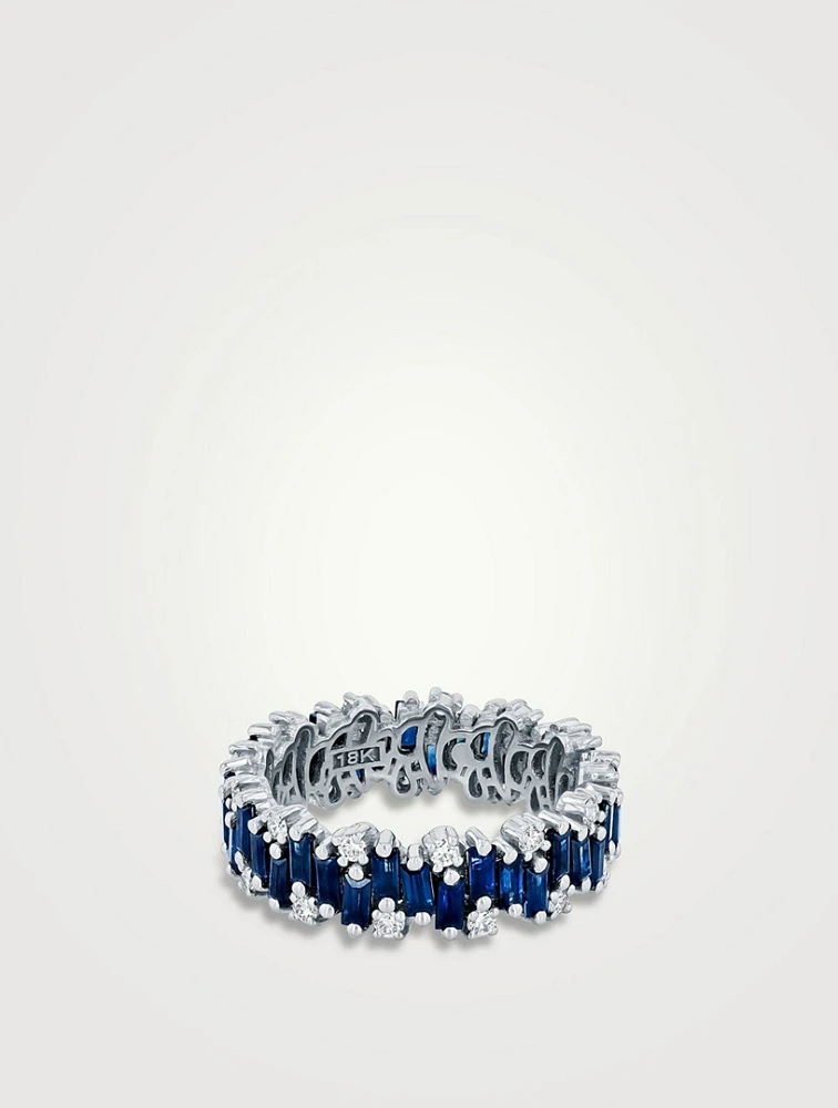 18K White Gold Shimmer Alaia Dark Blue Sapphire Eternity Band