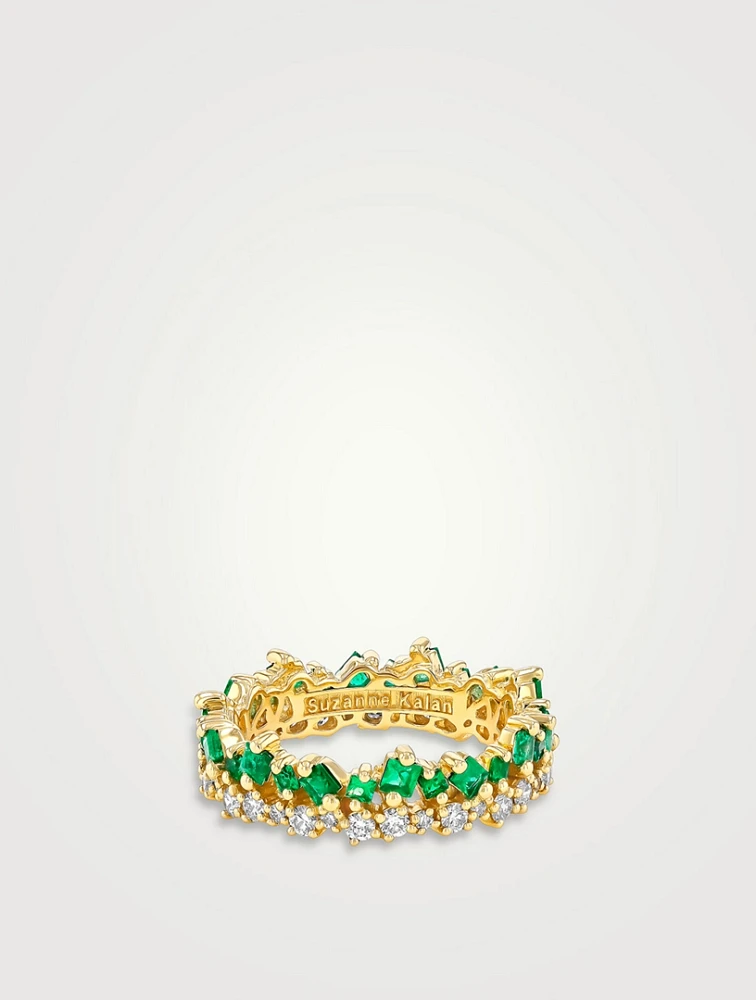 18K Gold Princess Short Stack Emerald Eternity Band
