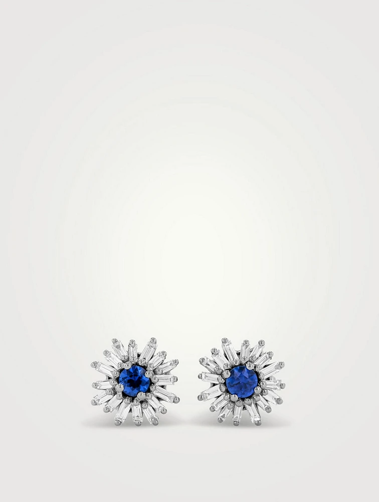One Of A Kind 18K White Gold Sapphire And Diamond Flower Earrings
