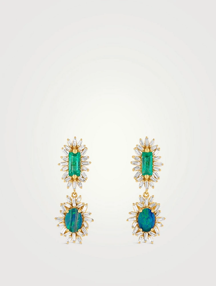 One Of A Kind 18K Gold Emerald Doublet Drop Earrings