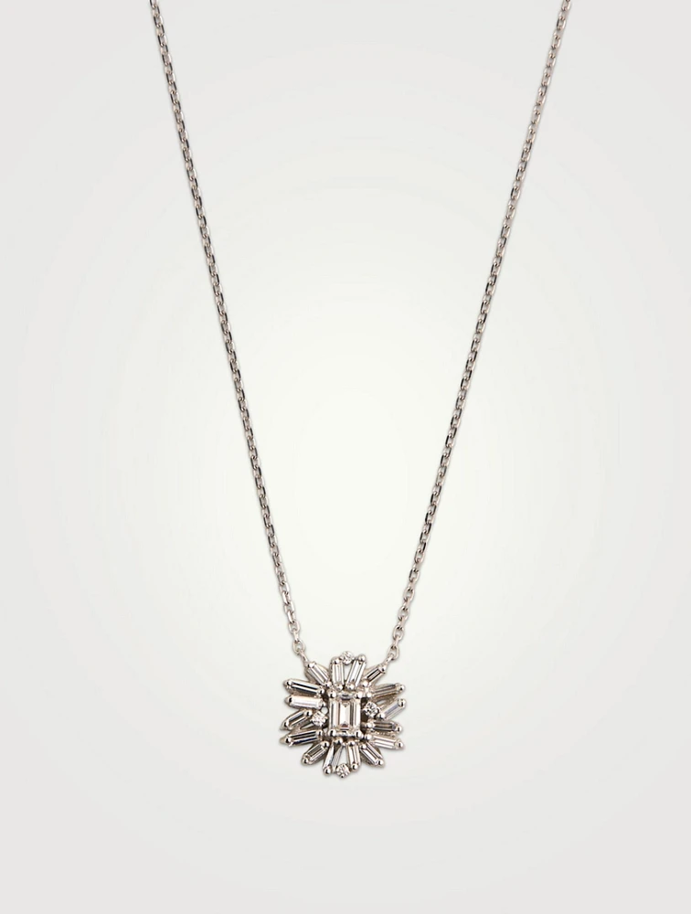 One-Of-A-Kind 14K White Gold Diamond Flower Pendant Necklace