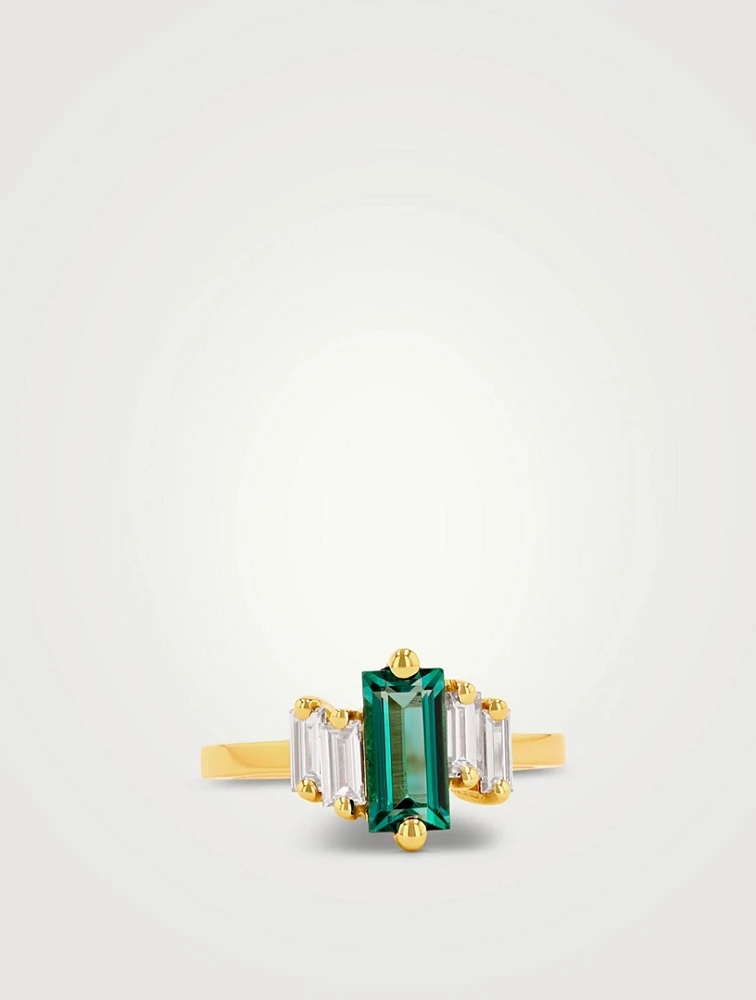 One Of A Kind 18K Gold Emerald And Diamond Ring