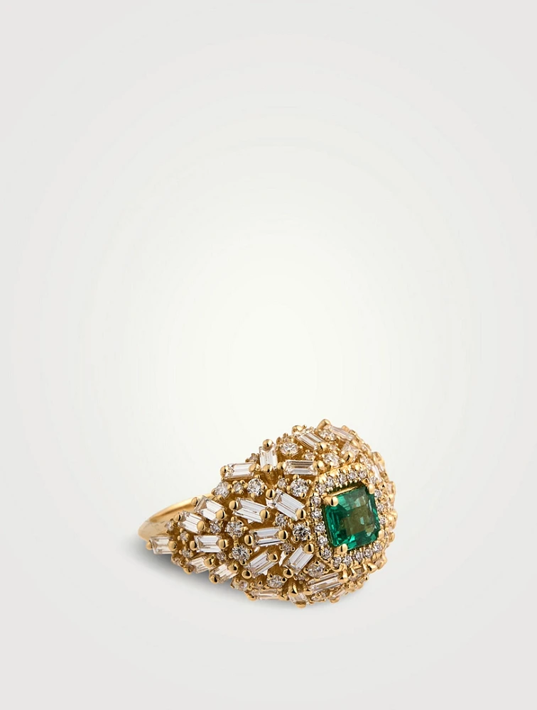 One-Of-A-Kind 14K Gold Emerald And Diamond Dome Ring