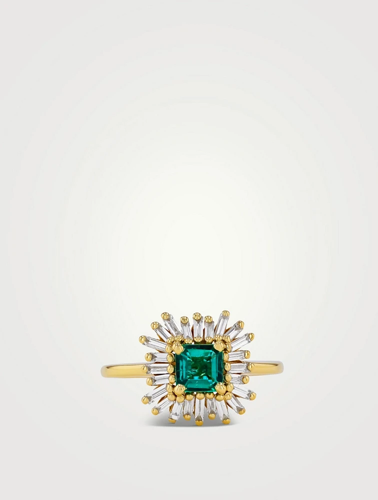 One Of A Kind 18K Gold Emerald Flower Ring
