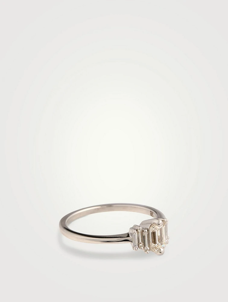 One-Of-A-Kind 14K White Gold Triple Diamond Ring