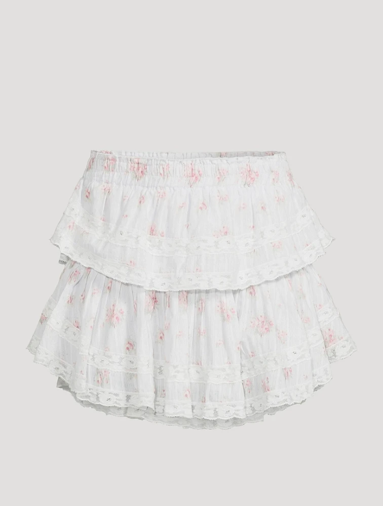 Ruffled Mini Skirt Floral Print