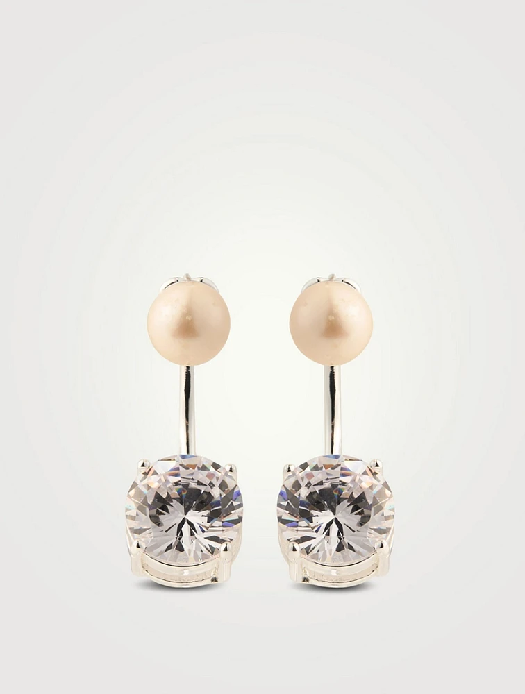 Pearl Stud Earrings With Solitaire Ear Jackets