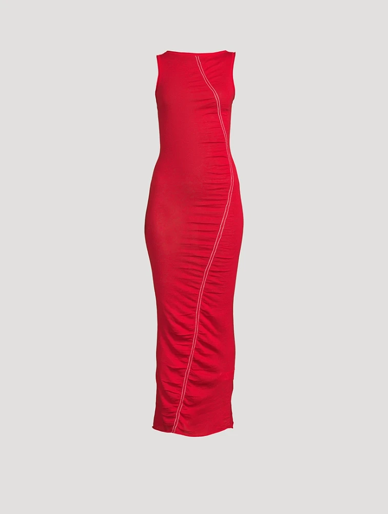 Ruched Knit Midi Dress