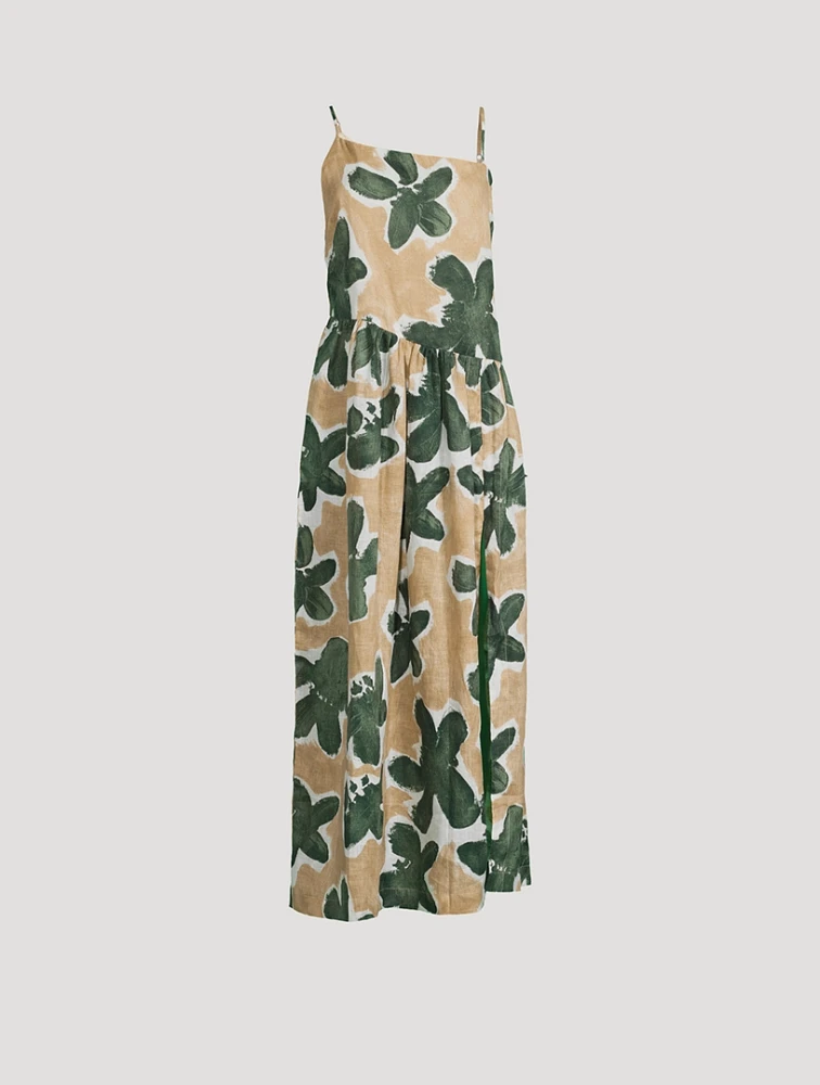 Eucalyptus Linen Maxi Dress Flower Print