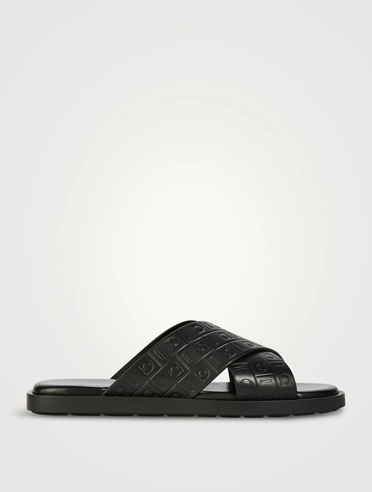 Monogram Leather Slide Sandals
