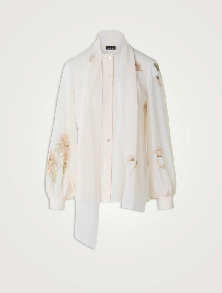Silk Georgette Tie-Neck Blouse Floral Print