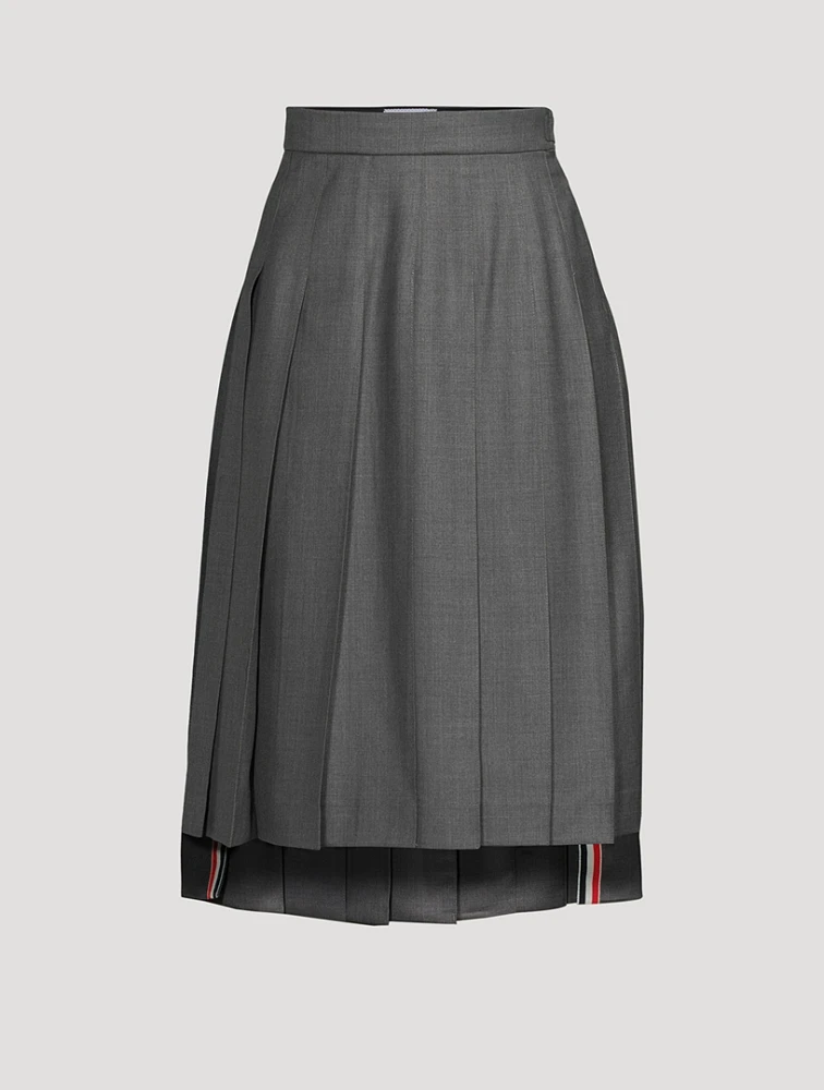 Pleated Wool Twill Midi Skirt