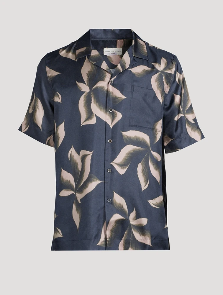 Silk Short-Sleeve Shirt Floral Print