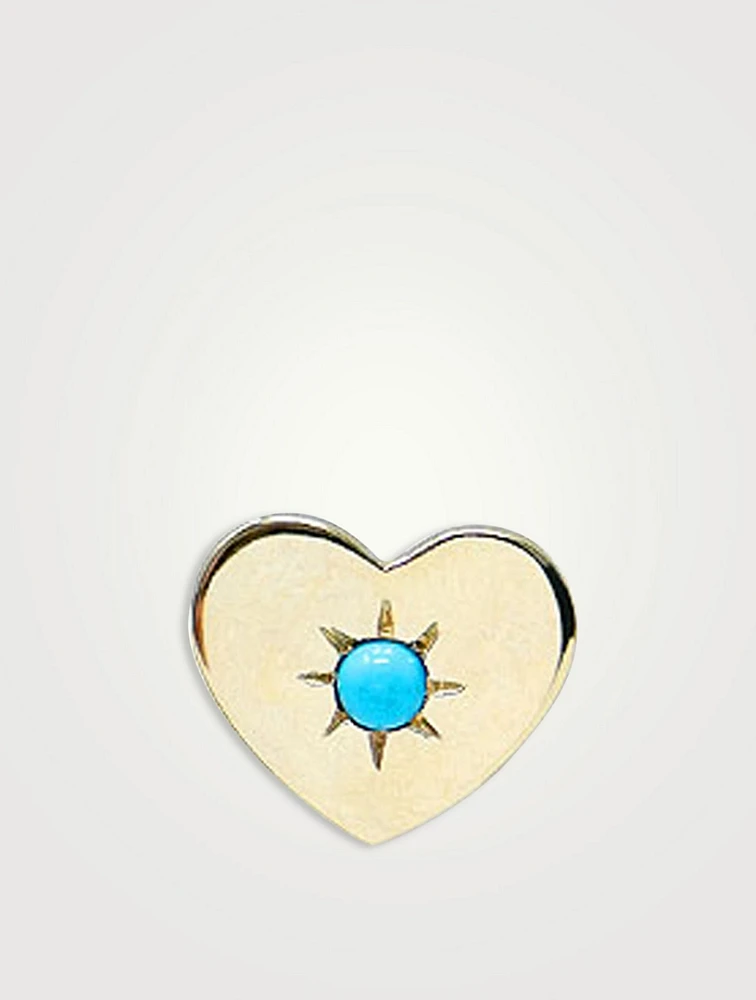 Love Letter 14K Gold Heart Single Stud Earring With Turquoise