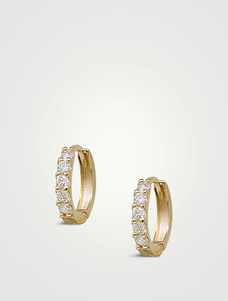 Classique 14K Gold Wide Pavé Mini Huggie Hoop Earring With Diamonds