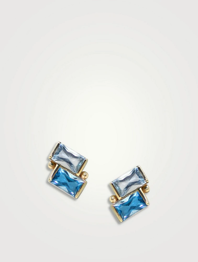 Cléo Deux Carré 14K Gold Stud Earrings With Blue Topaz