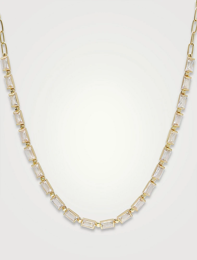 Cléo Carré 14K Gold Baguette Tennis Necklace With White Topaz