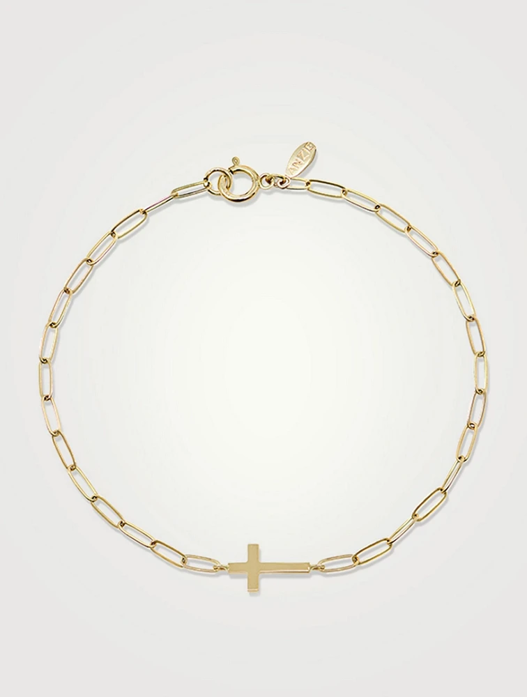 Love Letter 14K Gold Cross Mini Paperclip Bracelet