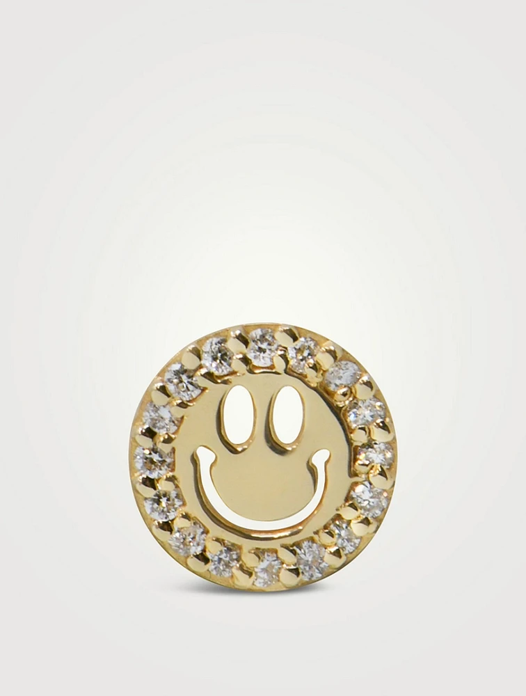 Jac+Jo Icon 14K Gold Happy Face Stud Earring With Pavé Diamonds
