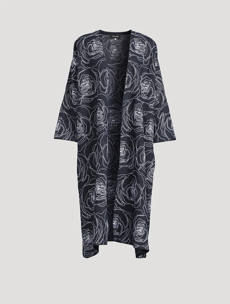 Rose-Embroidered Linen Cotton Coat