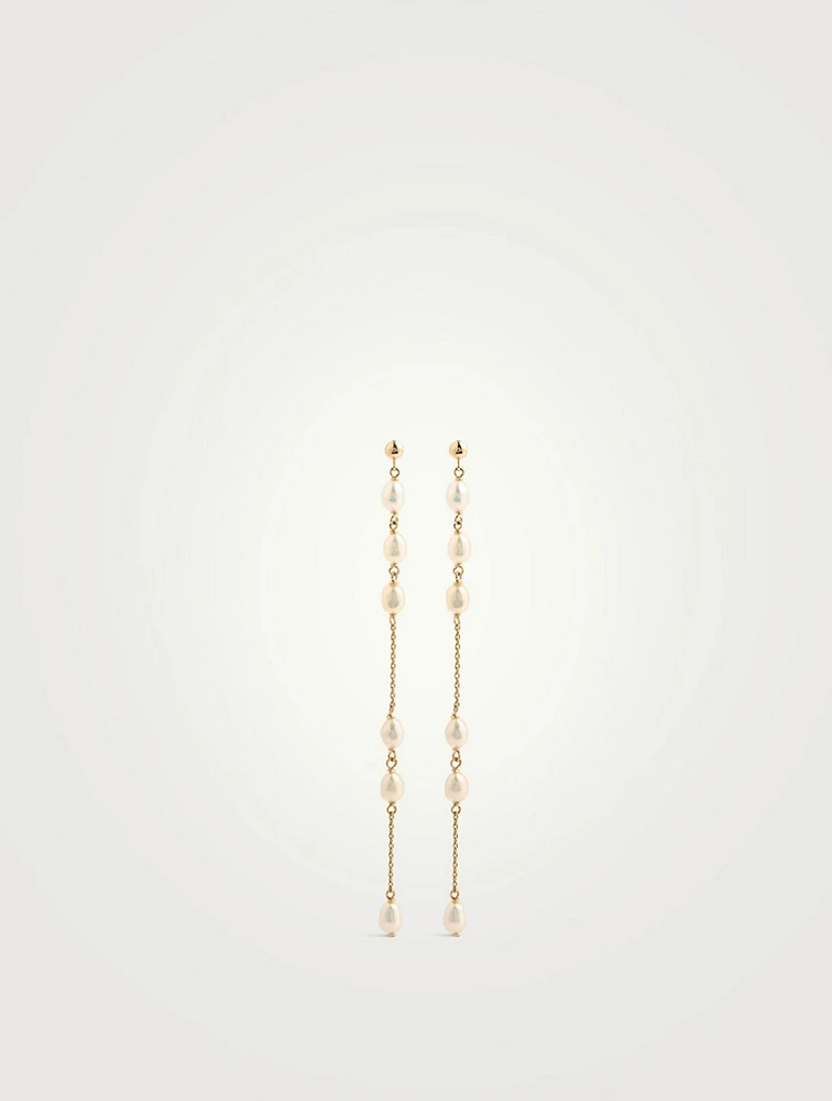 14K Gold Long Spaced Baby Pearl Earrings