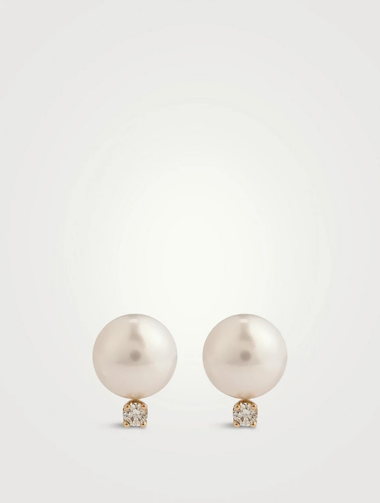 14K Gold Pearl And Diamond Earrings
