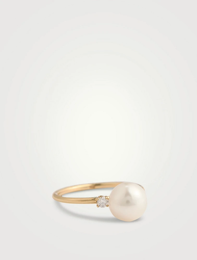 14K Gold Pearl And Diamond Ring