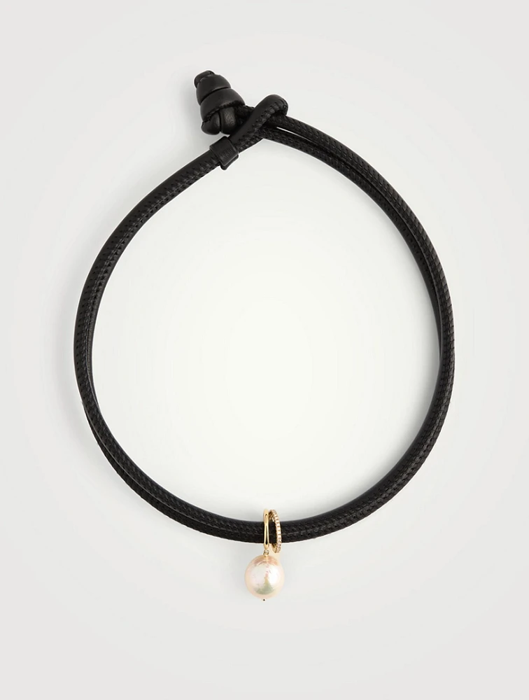 Sea Of Beauty Leather Necklace With Pearl And ct Diamond Slider