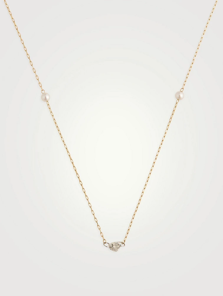 Sea Of Beauty Necklace With Heart Diamond And Pearls