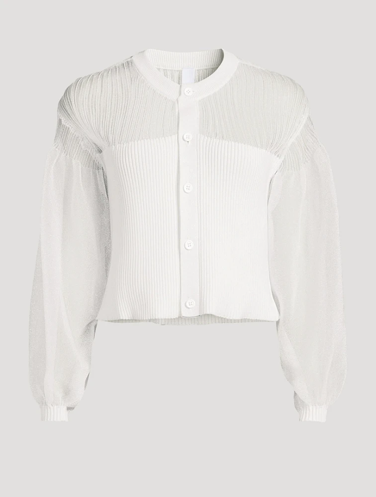 Fluted Mixed-Rib Glitter Cardigan