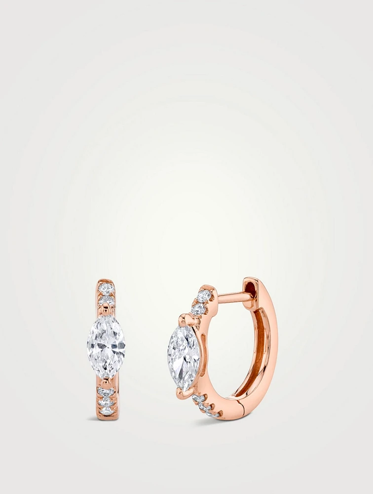 18K Rose Gold Huggie Hoop Earrings With Diamonds