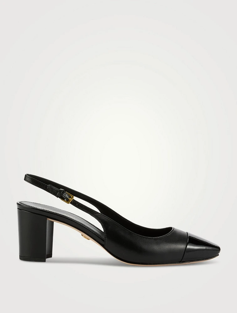Cecile Leather Cap-Toe Slingback Pumps